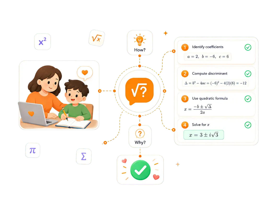 AI math solver helping parents explain math problems to children step by step