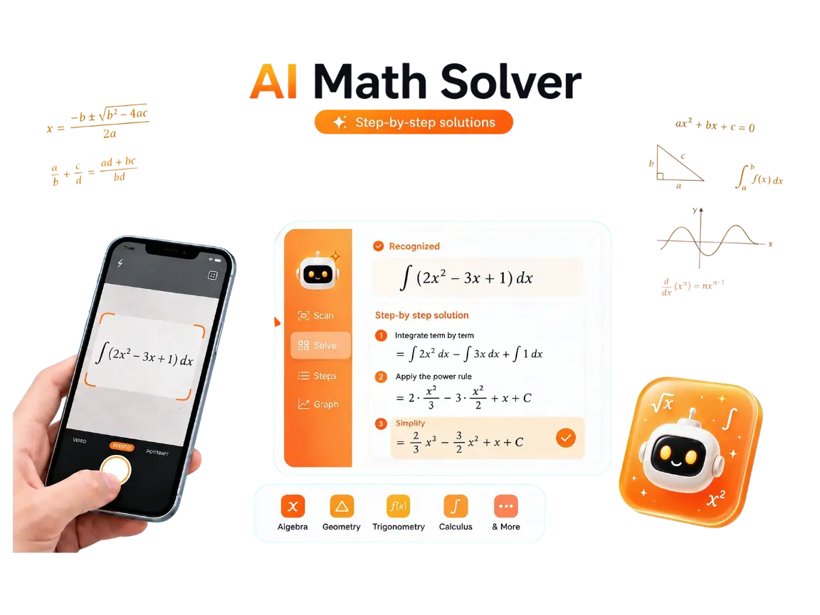 AI math solver scanning a handwritten problem and showing step-by-step solutions
