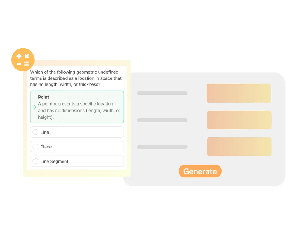 AI practice generator builds targeted quiz questions with answer choices and instant practice feedback.