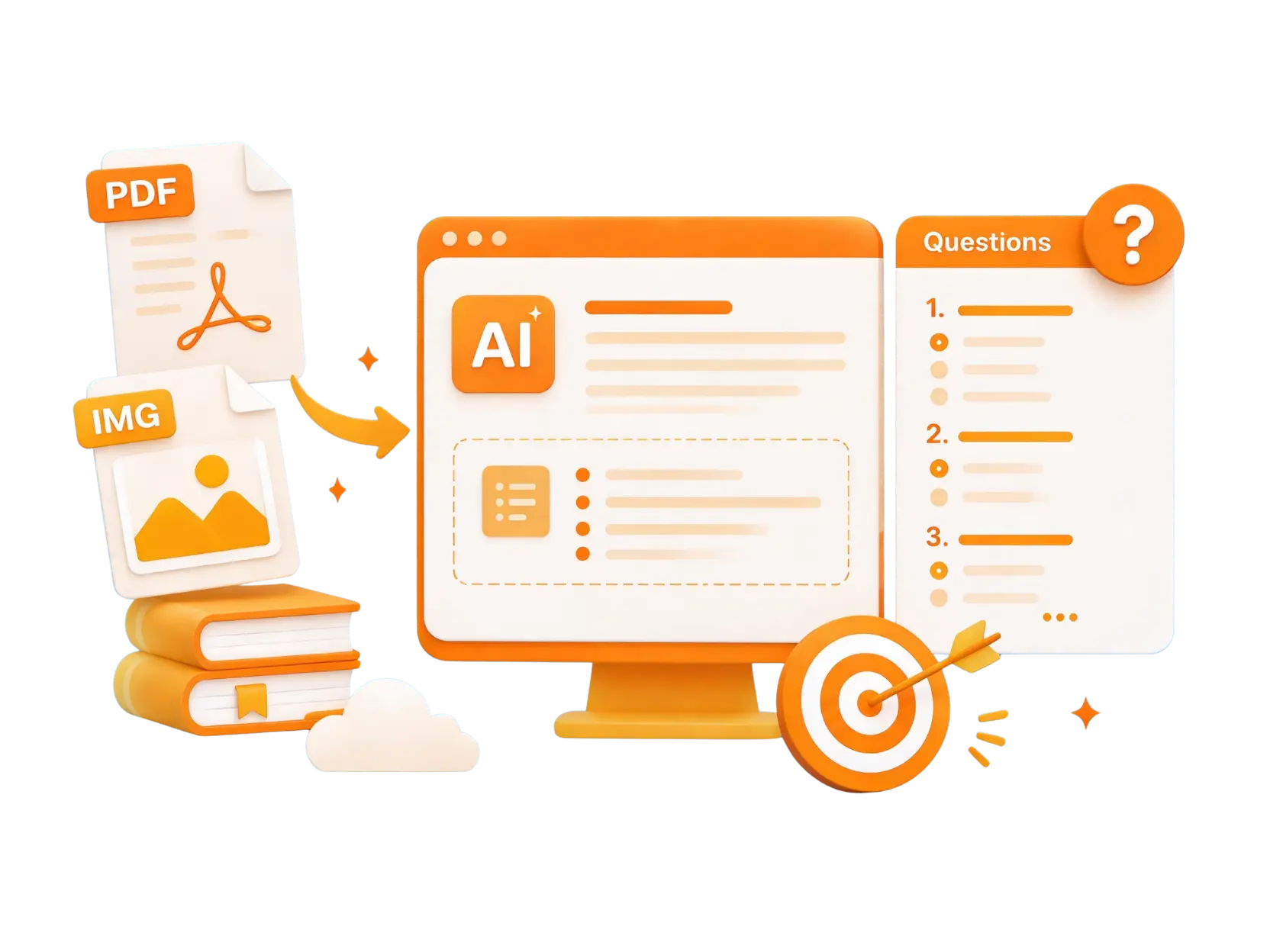 AI Question Generator transforming PDF documents, manuals, research papers, and standards into structured practice questions with drag-and-drop upload