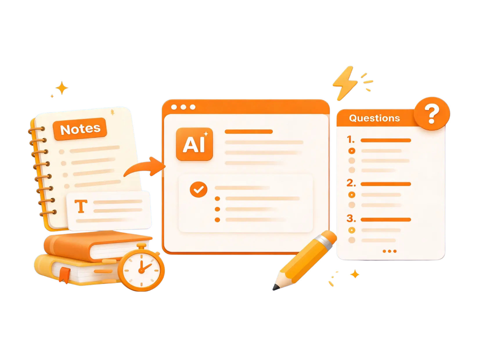 AI Question Generator creating customized practice quizzes from lesson plans, teaching notes, and classroom content with grade, subject, and difficulty settings